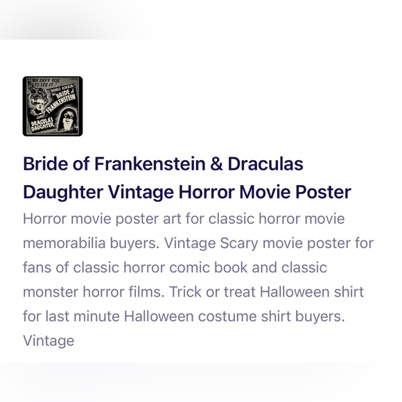 Bride Of Frankenstein& Draculas DaughterVintage Movie Poster T Shirt|Black|S - Picture 4 of 5